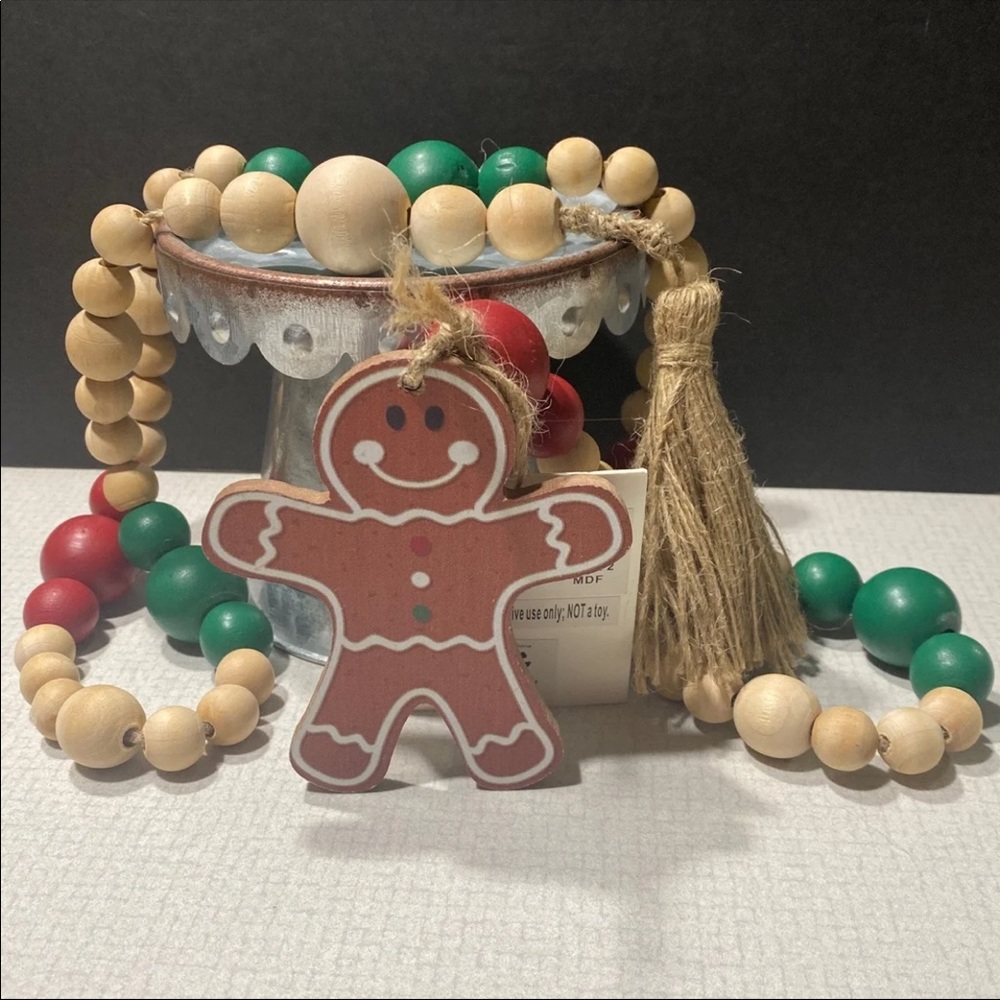 Gingerbread Man Wood Bead Garland
